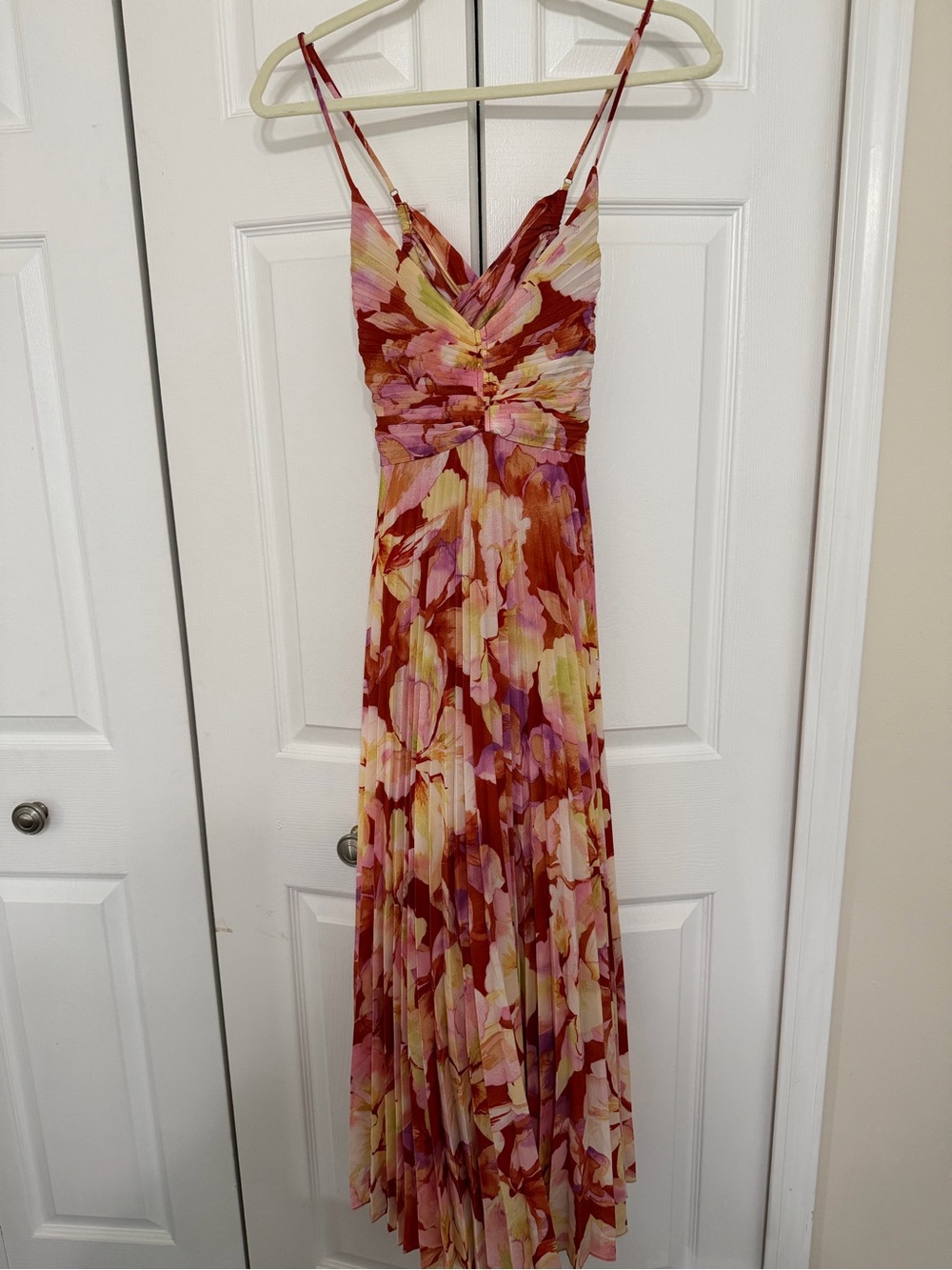Astr Floral V-Neck Midi Slip Dress in Red, Pink & Yellow